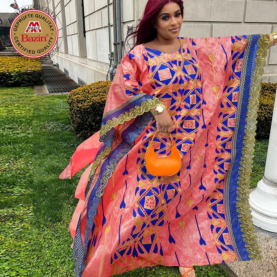 african bazin design dress Bazin Rich African Dress in XS to 6X