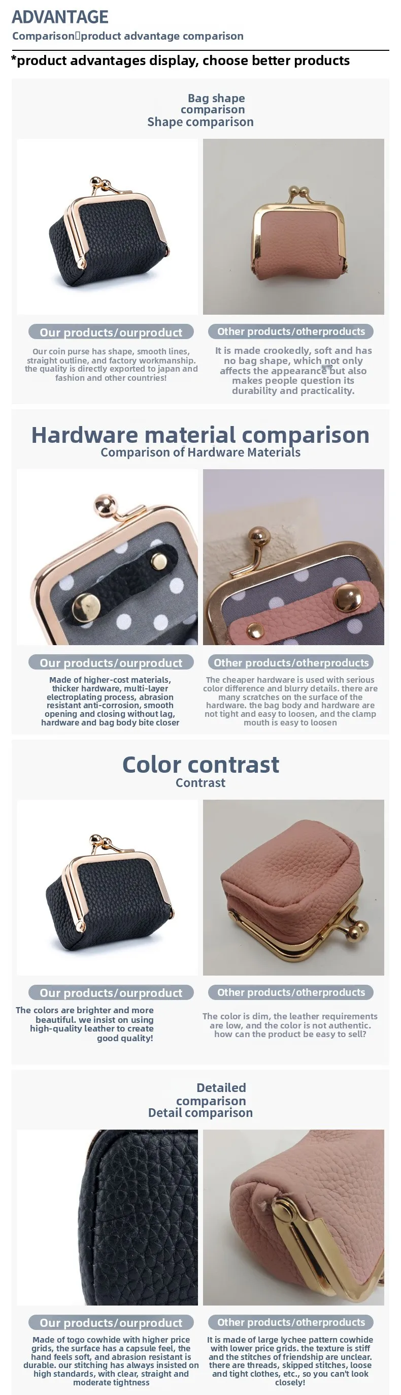 Compact Clasp Bag with Genuine Leather for Rings Mini Necklace Earrings-Waterproof Jewelry Box Coin Purse with Diamond Rings