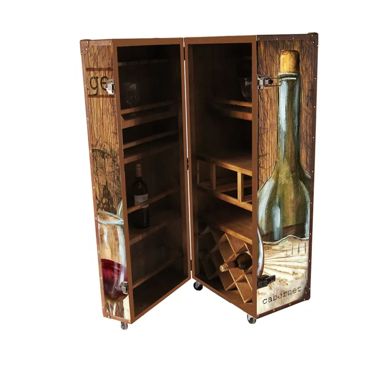
Hot Selling Home Storage Living Room Furniture Wine Glass Display With Wheels Wooden Wine Cabinet 
