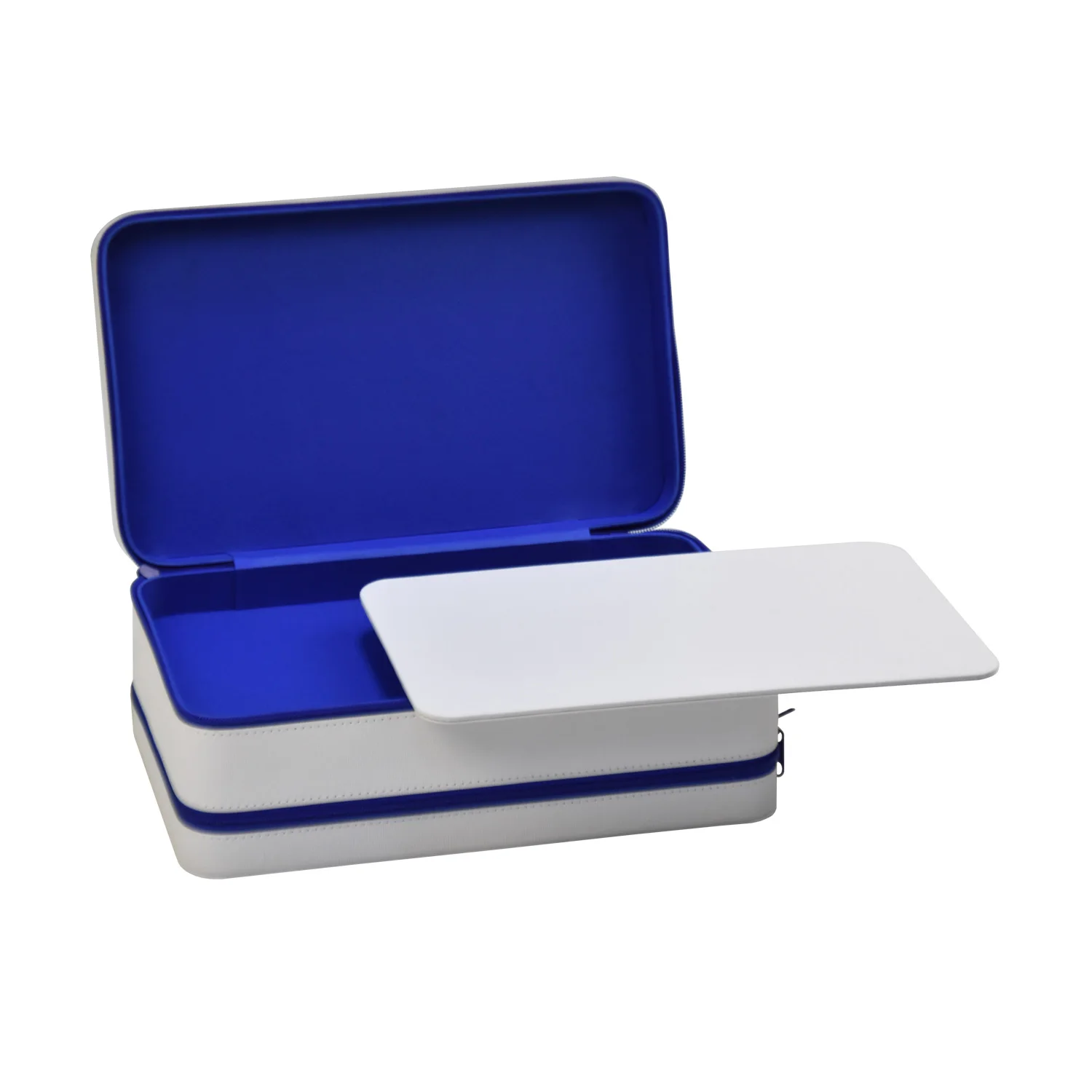 Custom double-layer portable zipped leather jewelry storaging box with handle