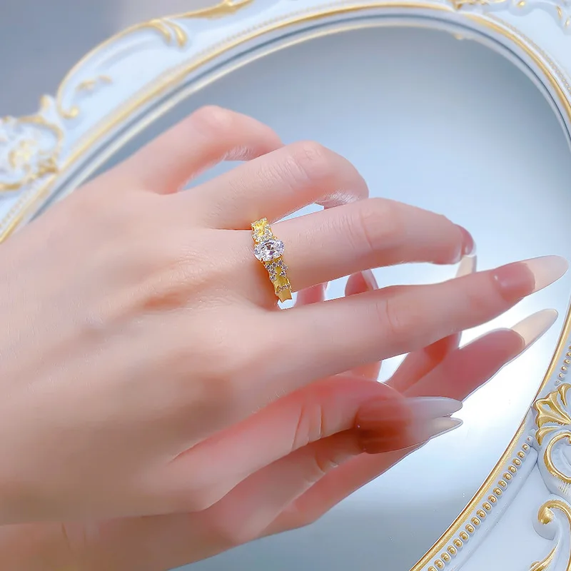 S925 Silver Gold-Plated Ring 5*7mm Egg-Shaped Oval Cut with Zircon Middle Ancient Pigeon Egg Fingertip Elf Lab Diamond Ring
