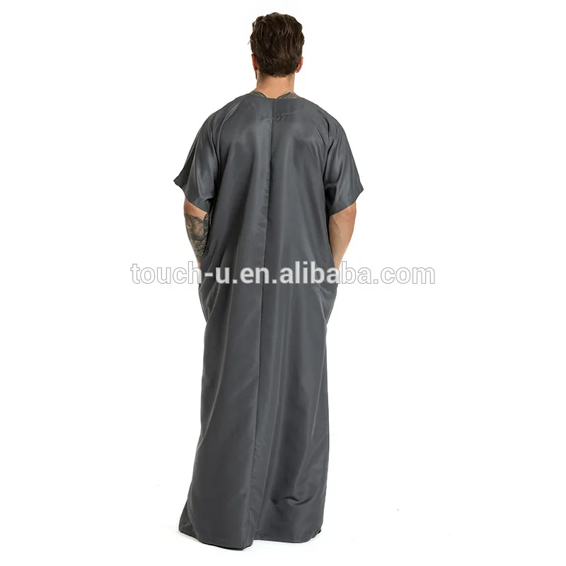 Men  Kaftan Jilbab Arbric Jubba Muslin Short Sleeves Clothes Abaya Thobe