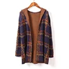 Women Long Sleeve Knit Hoodie Cardigan Sweater Plaid Coat Long Knitted Cardigan oversized pullover