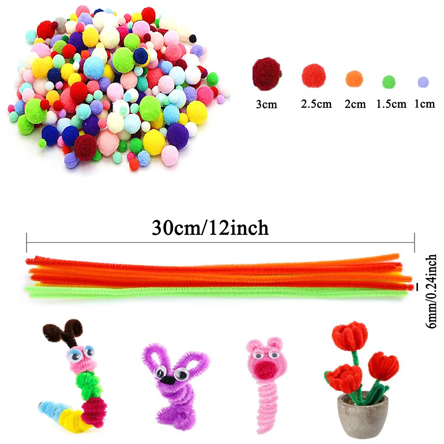 Including 200 Pcs Pom Poms Willcomes Creative 450 Pieces Pipe Cleaners Set 150 Pcs Self-Sticking Wiggle Googly Eyes and 100 Pcs Chenille Stems for Craft and Hobby Supplies 
