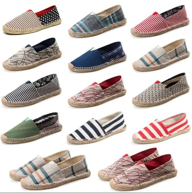 china factory wholesale cheap linen jute espadrilles shoes, slip on flat loafers fashion casual sneakers canvas women men shoes