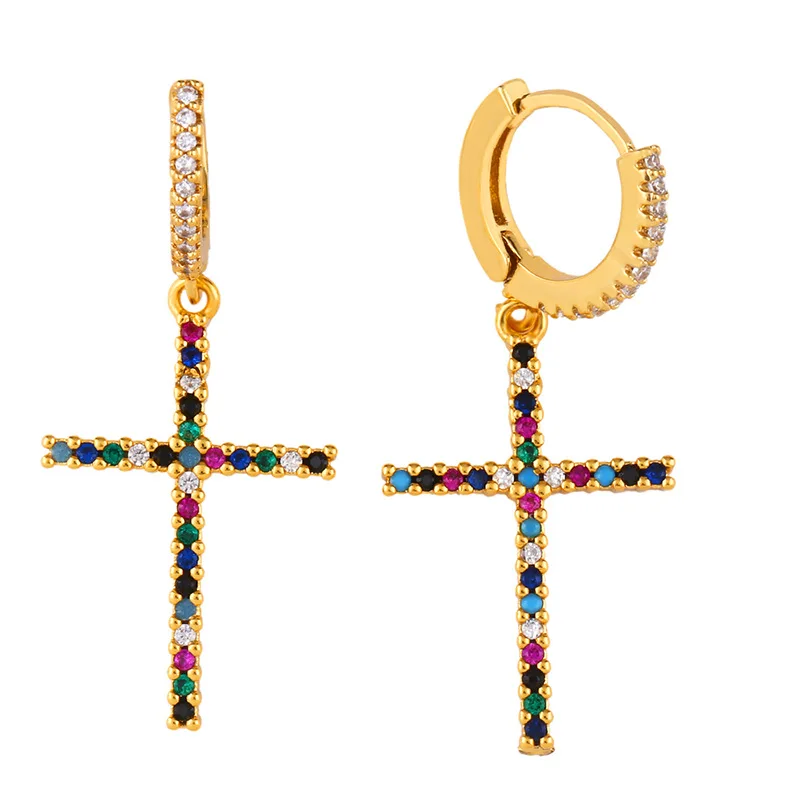 High quality colorful heart shaped earrings jewelry cubic zircon dubai 24k cross hoop earrings