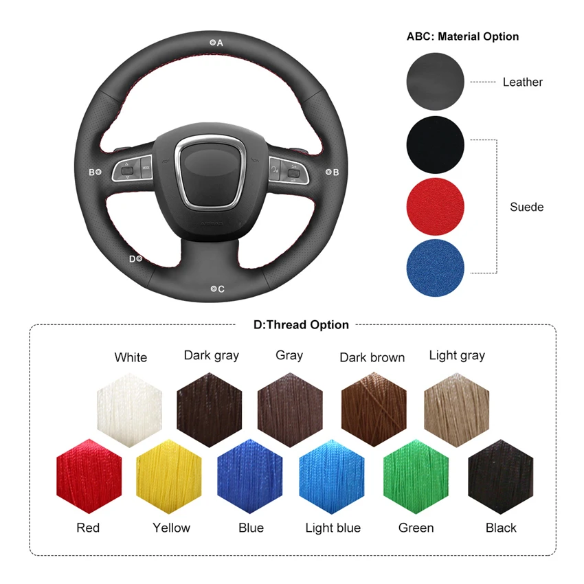 Custom Suede Steering Wheel Cover Stitch for Audi A3 A4 A5 A8 Q7 S4 S5 S6 S8 