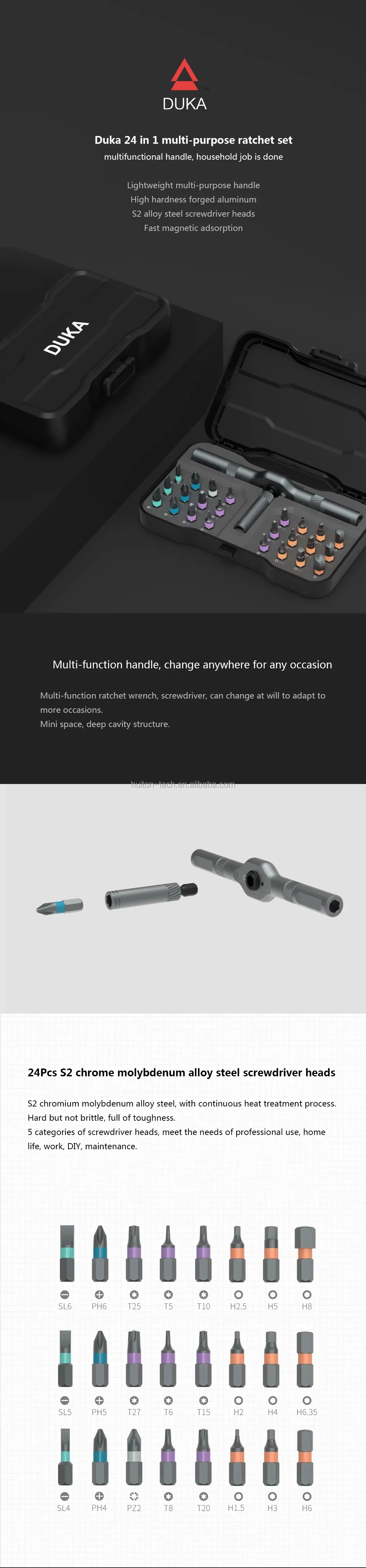 Youpin ATuMan DUKA 24 in 1 Multi-purpose Ratchet Wrench Screwdriver S2 Magnetic Bits Tools Set DIY Household Repair Tool