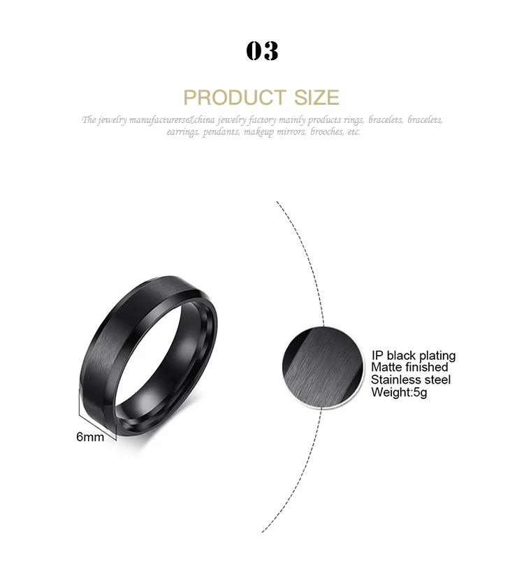 Cool Simple Stainless Steel 8 MM Black Plated Finger Ring  R-546