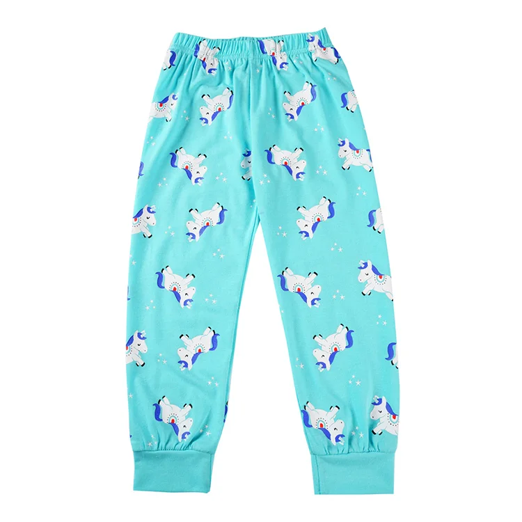 Long sleeve cartoon unicorn print girls sleepwear kids pajamas set 