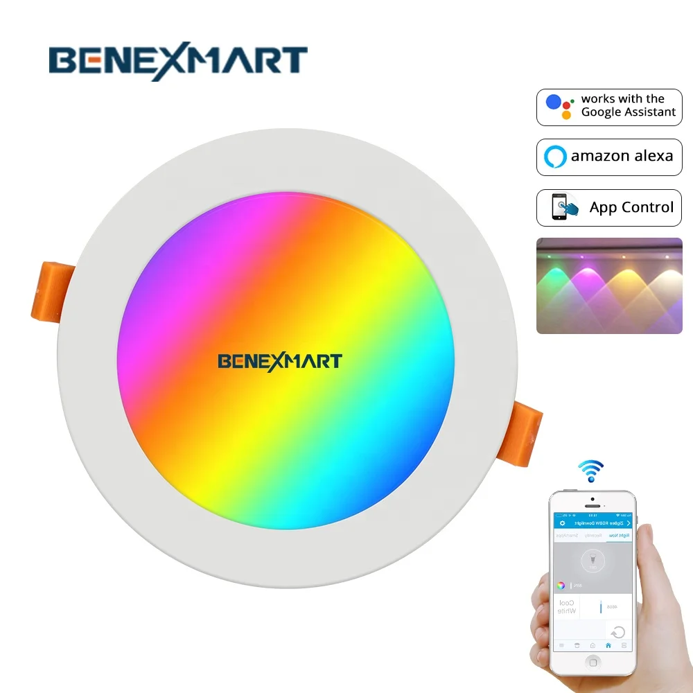Benexmart 4 Inch 15W tuya ZigBee 3.0 Downlight Kit Smart RGBW Led Recessed Ceiling Light Work with Smartthings Echo Smart Lights - ANKUX.COM