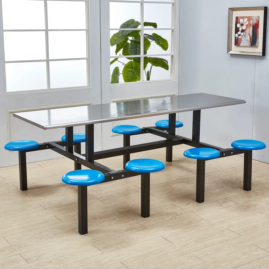 School Canteen Fiberglass Bench Dining Table Sets For Eight Person