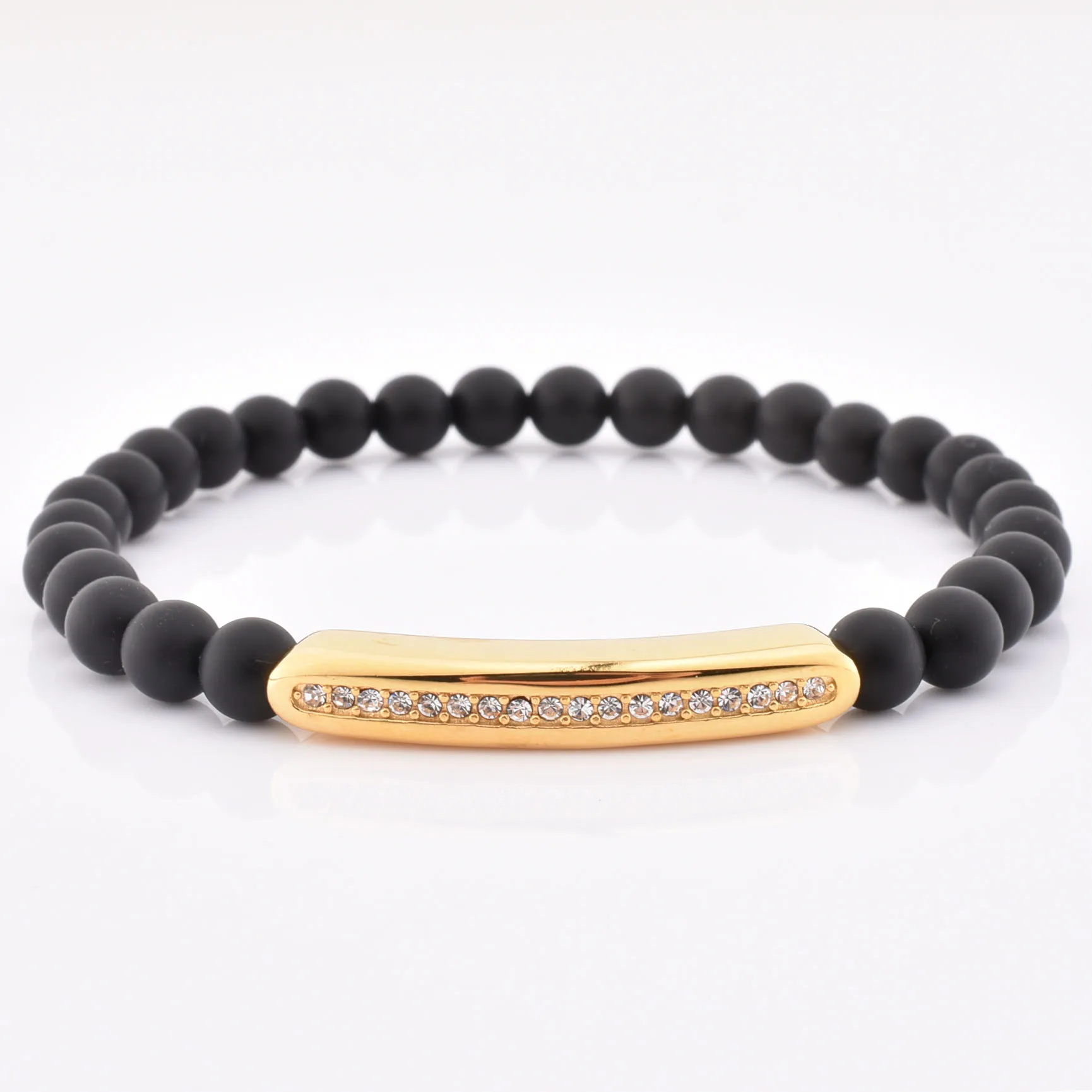 Silver Charm Black Diamond Beaded Jewelry Stretch Malachite Stone Bracelet