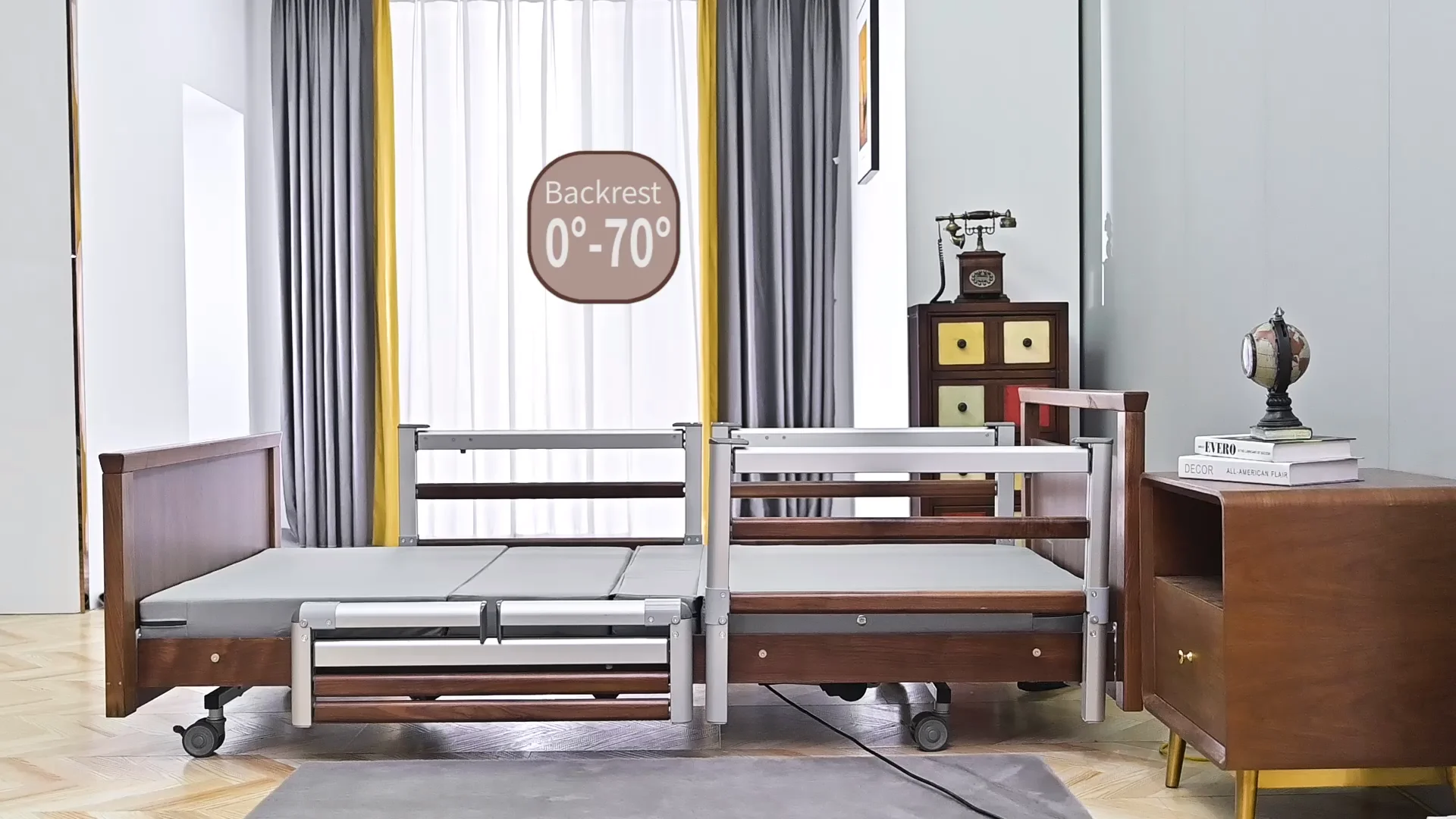 Tekvorcare 5function Wood Electric Bed Rentrol Control Home Care Bed