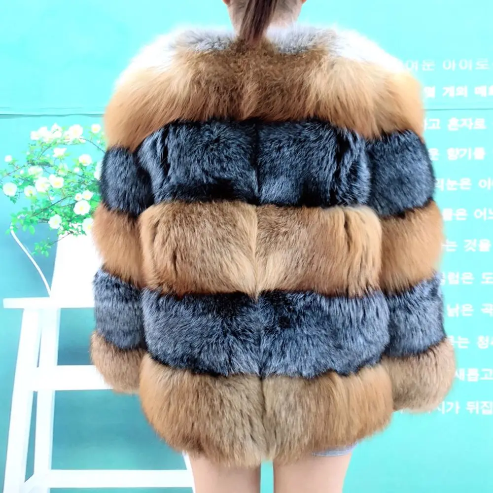 时尚冬季保暖长外套真正的狐狸毛皮夹克女性天然毛皮外套新品到货