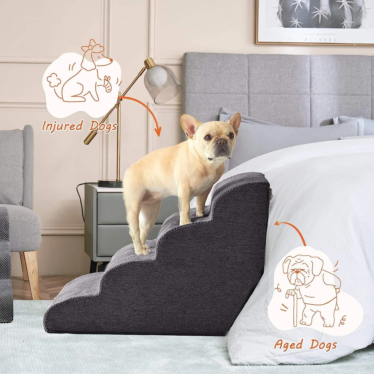 Durable High Density Pet Dog Stairs Bed With Foam 2/3/4 Steps Pet