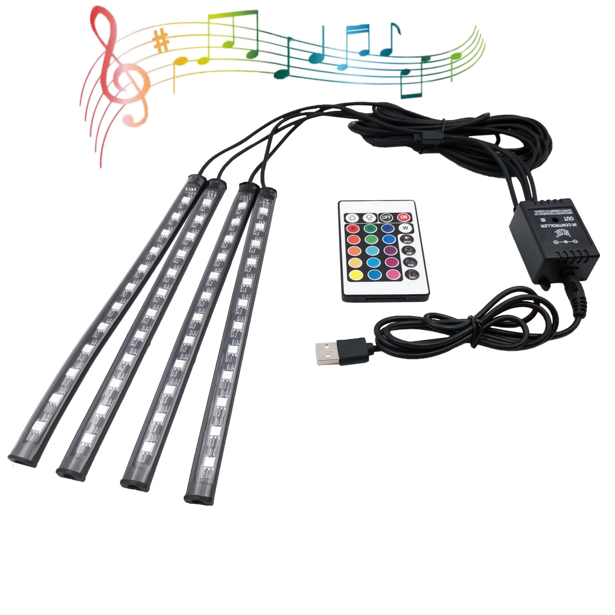 Hot Amazon Selling Products 5050 RGB Decoration Strip Car Led Light Atmosphere Car Led Strip Usb