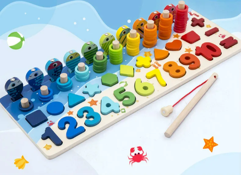 2020 New Montessori Educational Wooden Toys For Children Kids Busy Board Math Fishing Preschool Wooden Puzzle Toy For Children