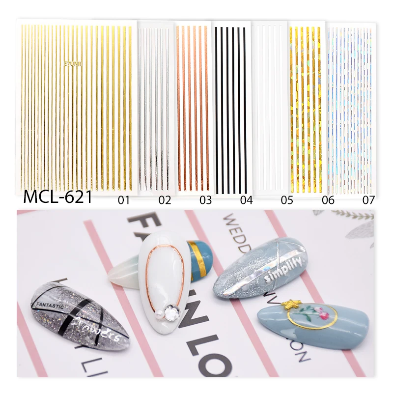 

2020 popular DIY bar code line new designed Gold Nail Sticker for nail art decoration nail art decals, Colored