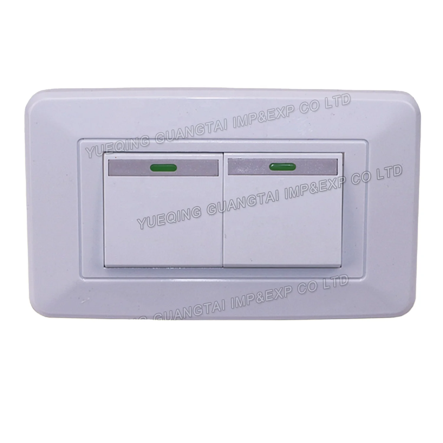 Installation diagram showing back box depth measurement and wire termination for a 2-gang switch