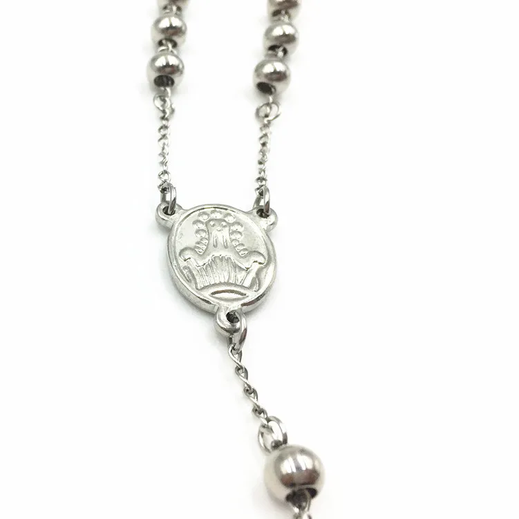 product-Fashion Cross Stainless Steel Beads Rosary Necklace, Stainless Steel Jesus Necklace-BEYALY-i-1