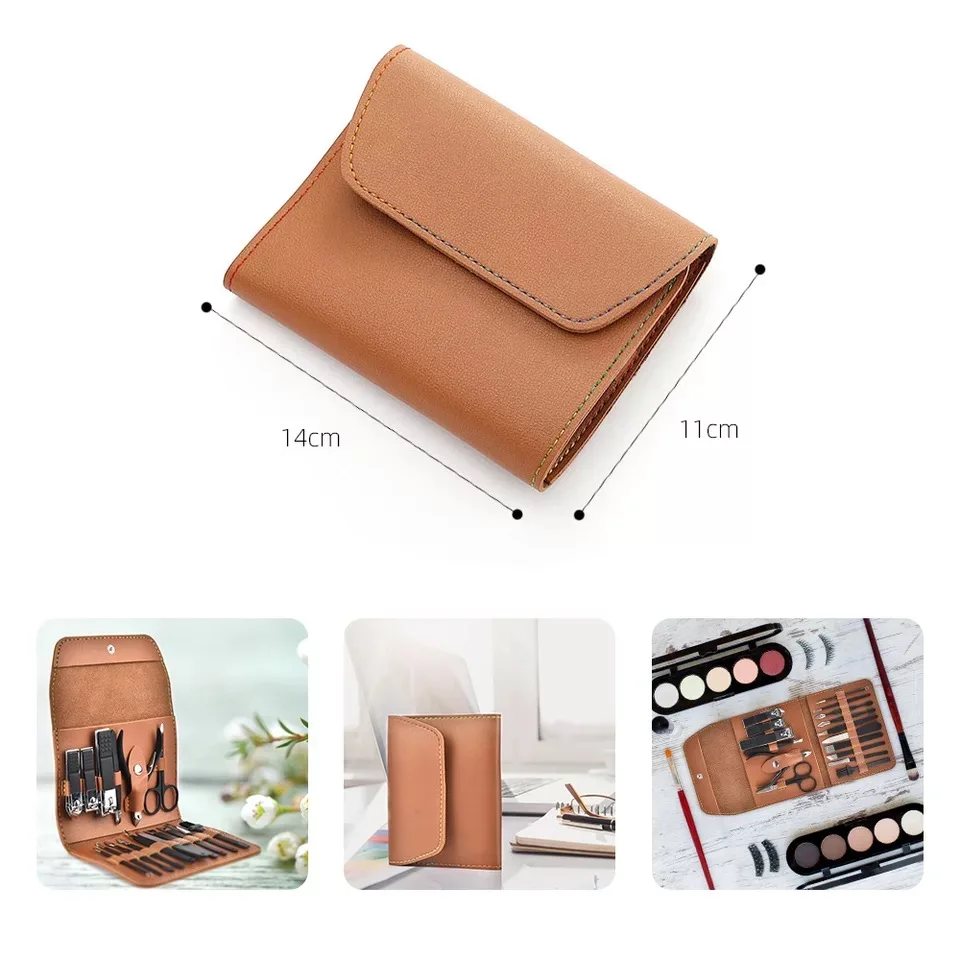 16pcs Amazon Hot Sale Manicure Pedicure Set in Soft Leather Pouch for Gift and Give Away