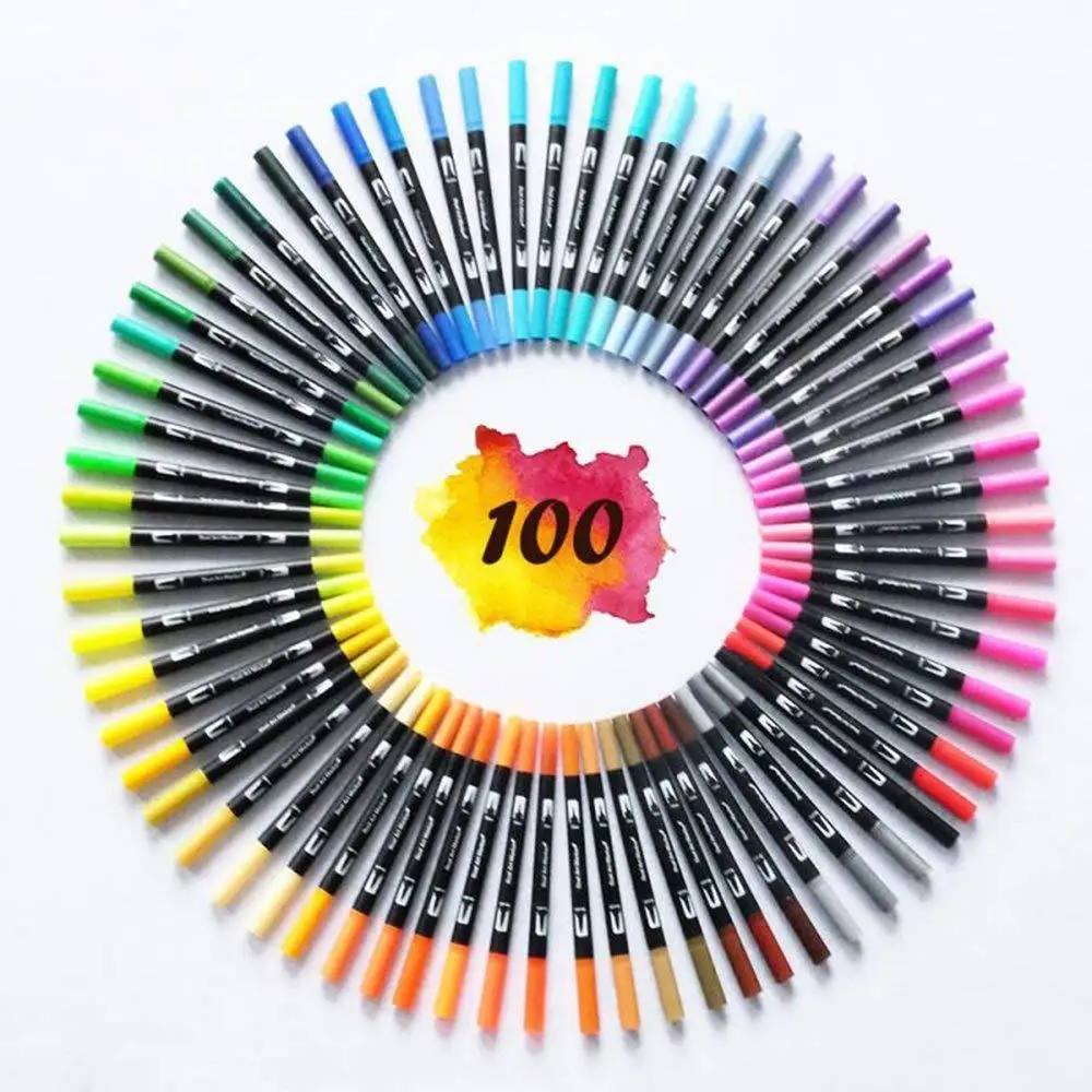 120 Colors Dual Tip Brush Marker Pens Set Art Markers Fine Tip