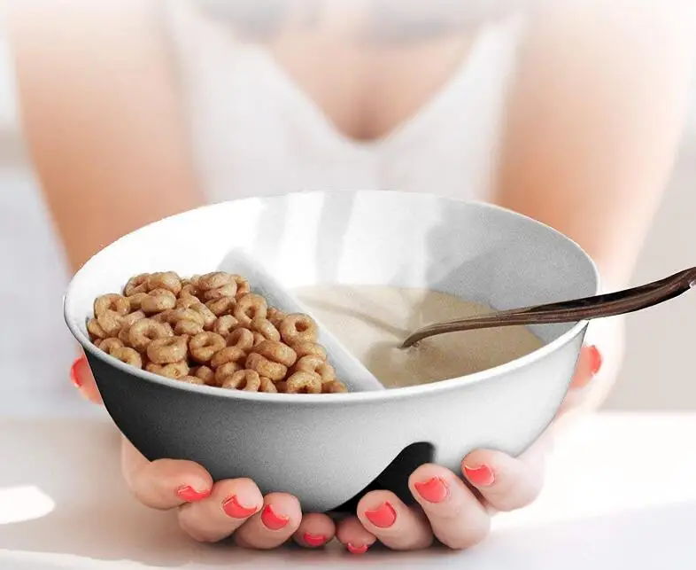 Wholesale Reusable Plastic Soggy Cereal Bowl 2 In 1 Plastic Snack Soup Cereal Milk Divided Bowl