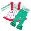 Green Solid Leggings Clothing Set For Kids Stripe Pattern Polka Dot Smock Dress Sets Autumn Christmas Printing Outfits