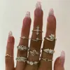 Retro totem pattern dot drill drop-shaped ring hollow cross character ring 11piece set