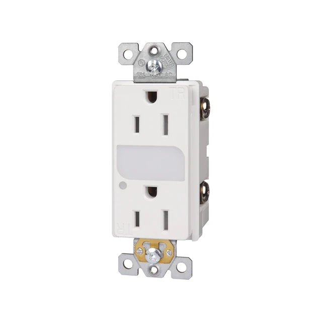 Residential Grade 15A Tamper Resistant Duplex Guidelight Receptacle