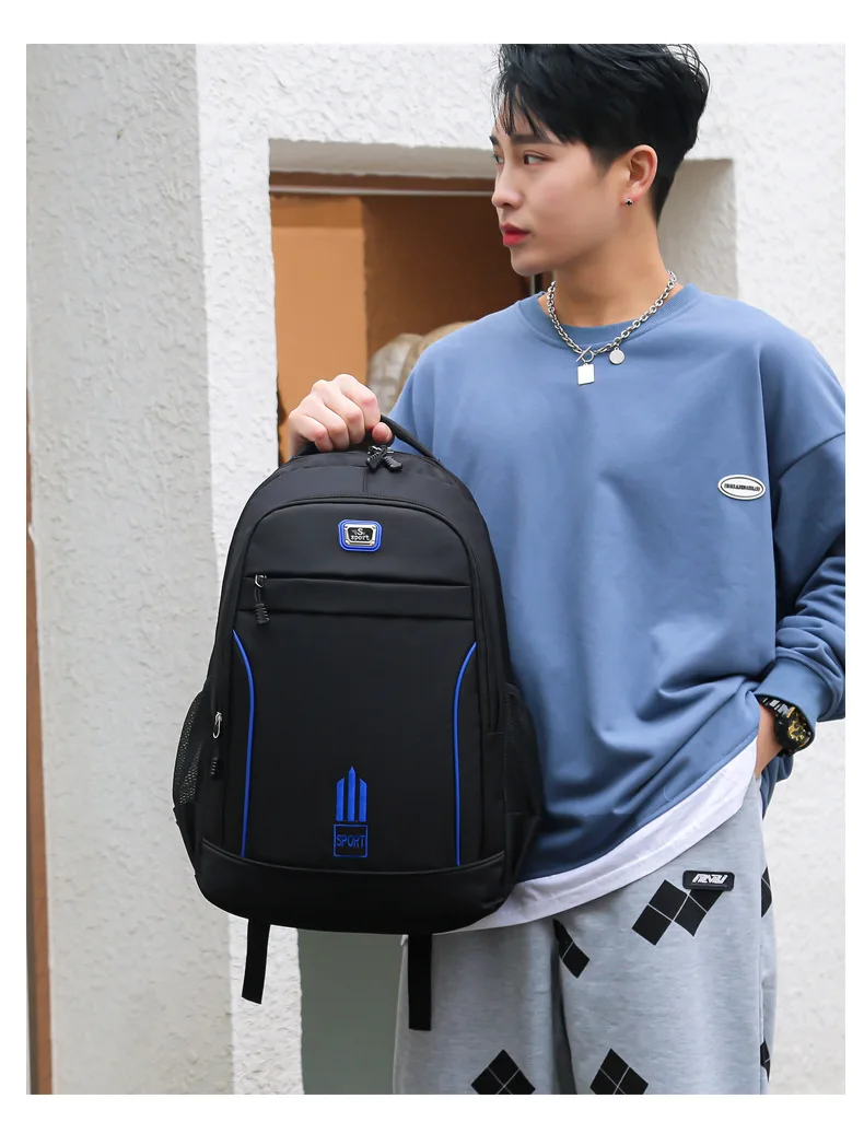 Men's Nylon Oxford Cloth Backpack Large Capacity Casual Travel Bag Polyester Lining Waterproof for Students Simple Everyday Use