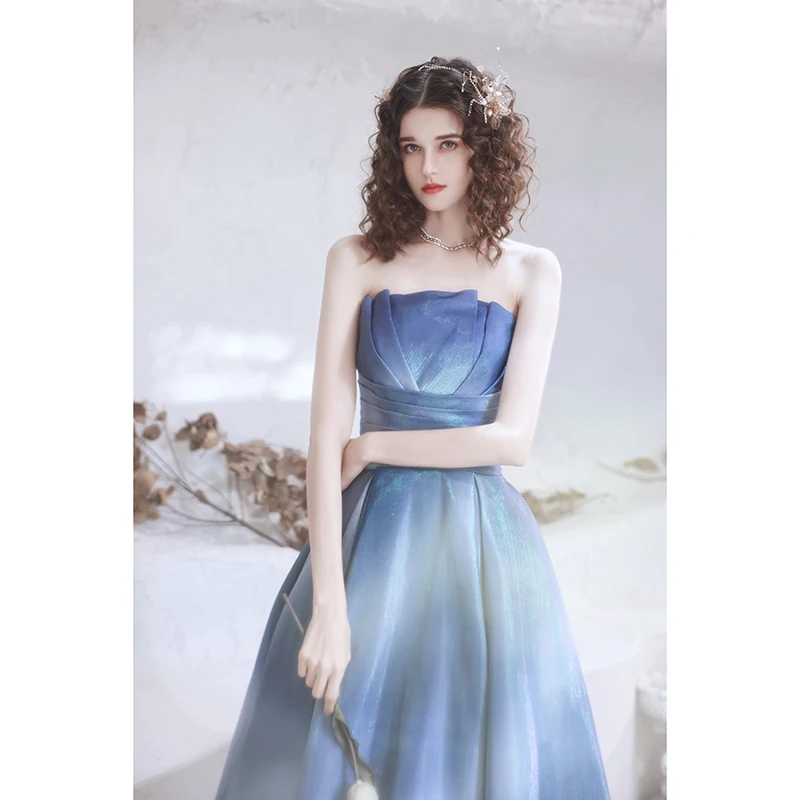 tube bridesmaid dresses Satin Tube Top Solid Color Elegant Off the Shoulder Maxi Prom Dresses Blue Bridesmaid Dresses Long Dress Women
