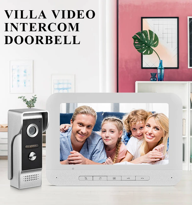 AMOCAM Wired Video Intercom Doorbell System 7 Inches LCD Monitor Video Door  Phone Kits Support Monitoring,Unlock,Dual-Way Door Intercom for Villa