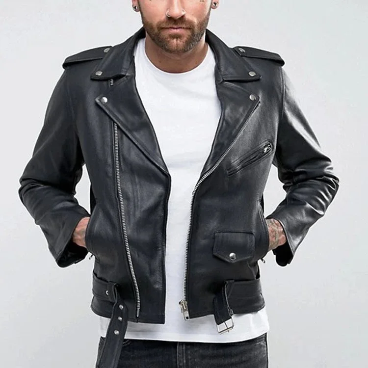 Custom Design Black Vintage Zipper Front Moto Leather Biker Jacket For ...
