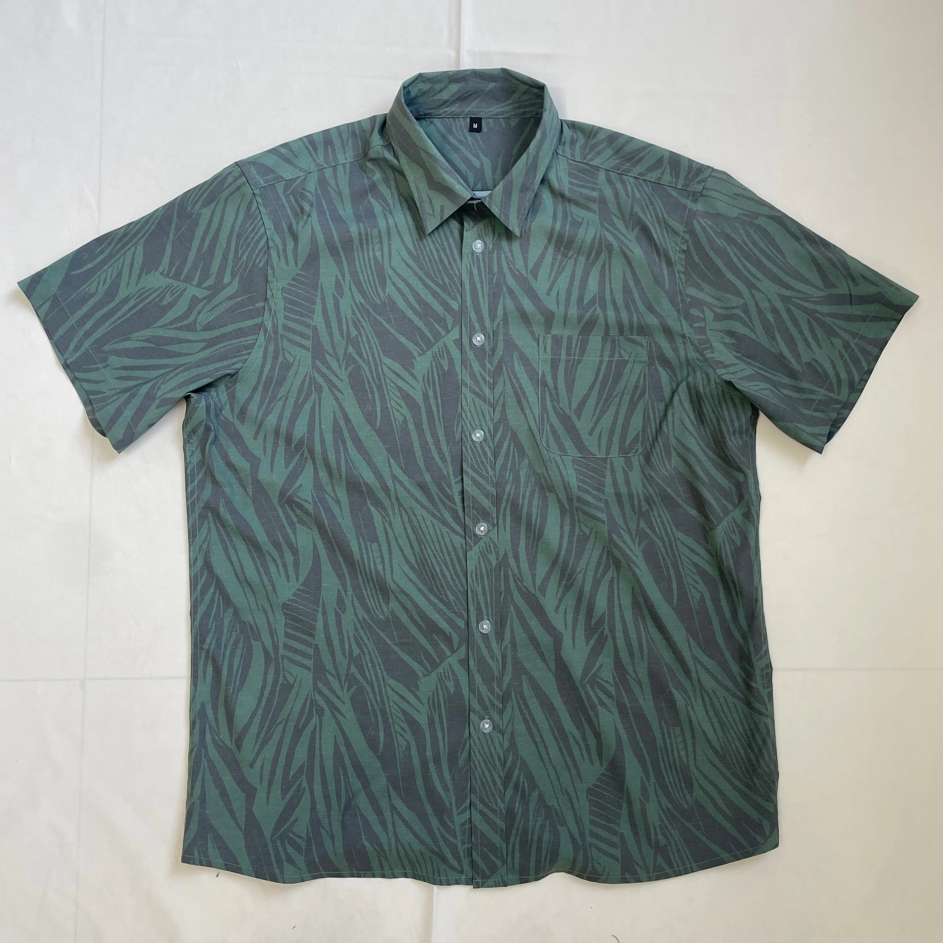 OEM Customized Hawaiian Beach Men's Summer Swimwear Solid Color Stand Casual Shirt Breathable Plain Dyed Short Anti-Wrinkle factory