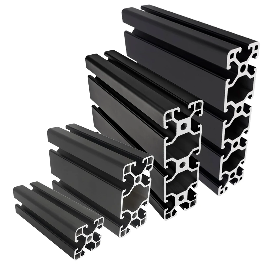 Custom Black 4040 4080 40120 40160 Extruded Aluminium Material Anodized 6063 T5 Alu Alloy Frame Industry Extrusion Profile manufacture