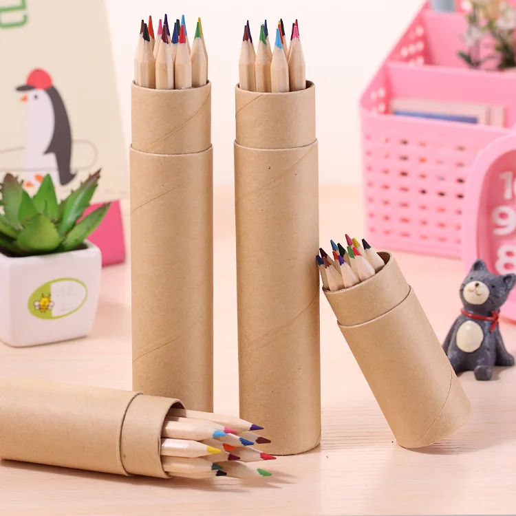 
Promotional Eco-Friendly Professional Natural Rainbow Short Wooden Coloured Pencil 12 Color Pencils Set With Box 