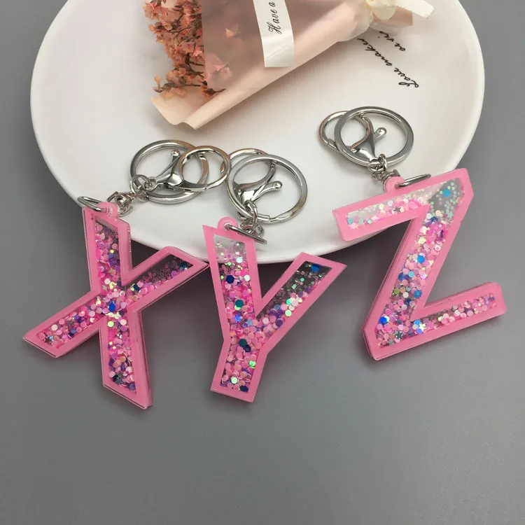 Dda1897 Custom Women Colorful Acrylic Letter Key Chain Glitter Alphabet Az Keychain Pendant