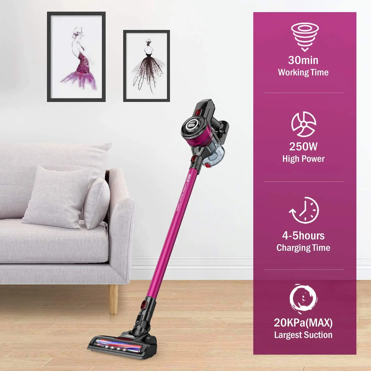 ONSON D18Epro Vacuum Cleaner Cordless Vacuum 20kPa Strong Suction 2-1 Stick 250W 