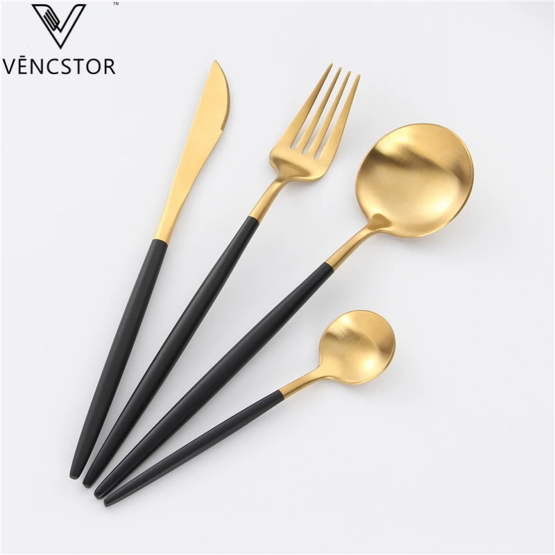 Bulk Silverware Mate Gold Black Handle Flatware Stainless Steel Cutlery Set Buy Black Gold