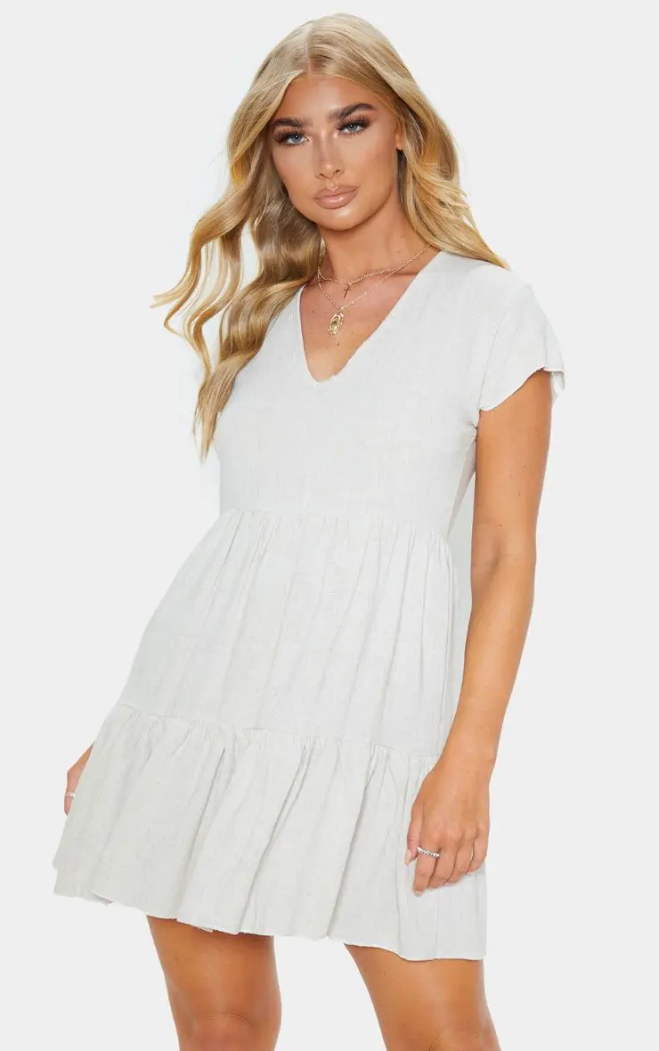 tiered v neck smock dress