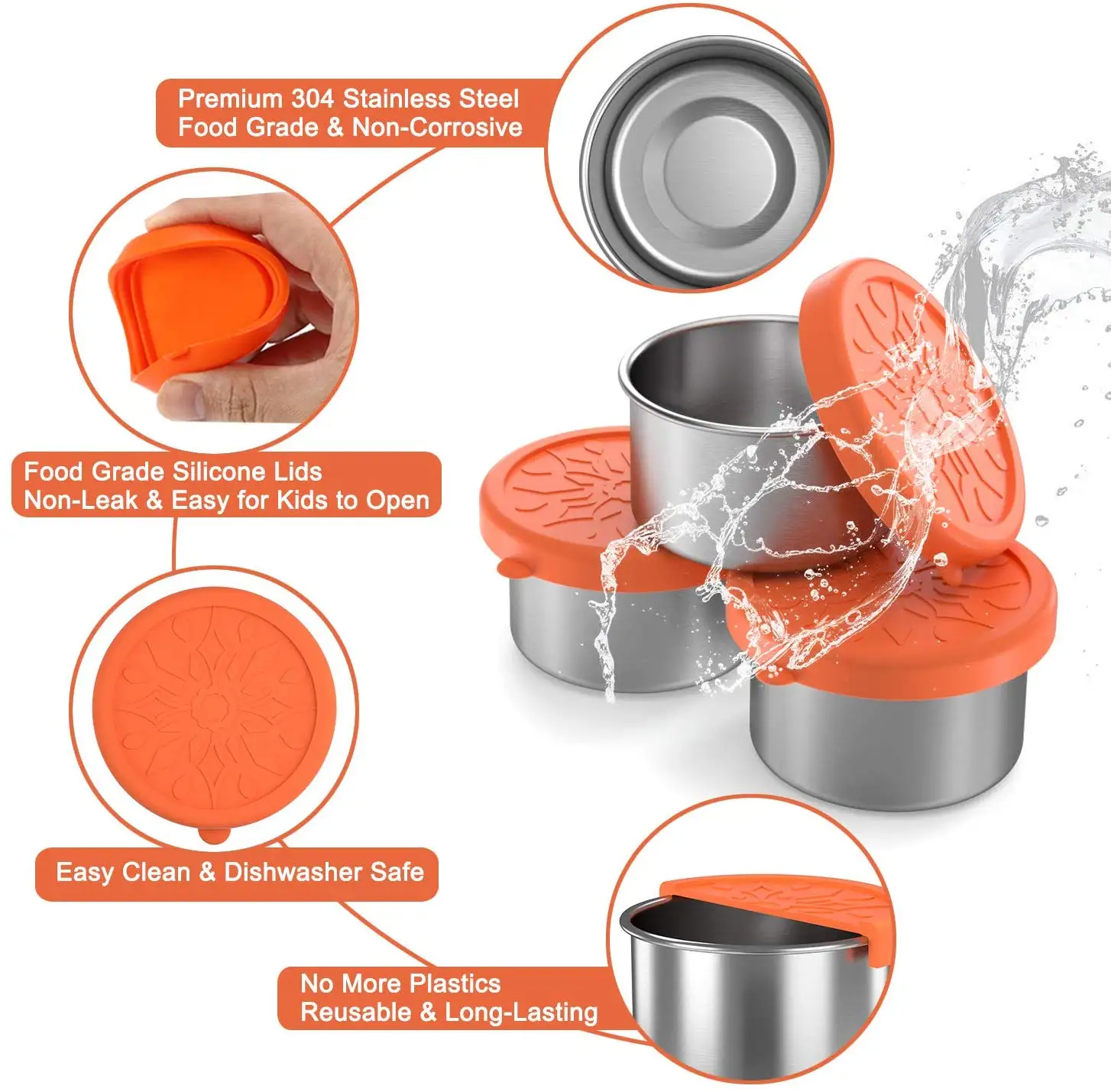 Stainless Steel Condiments Jars Metal Food Storage Containers High