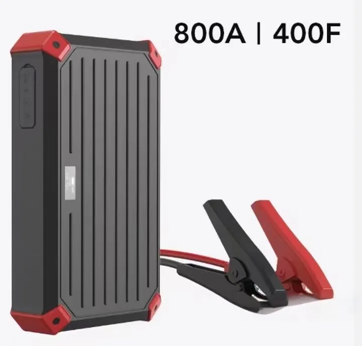 Supercapacitor jump starter unit with rugged housing and industrial-grade clamps