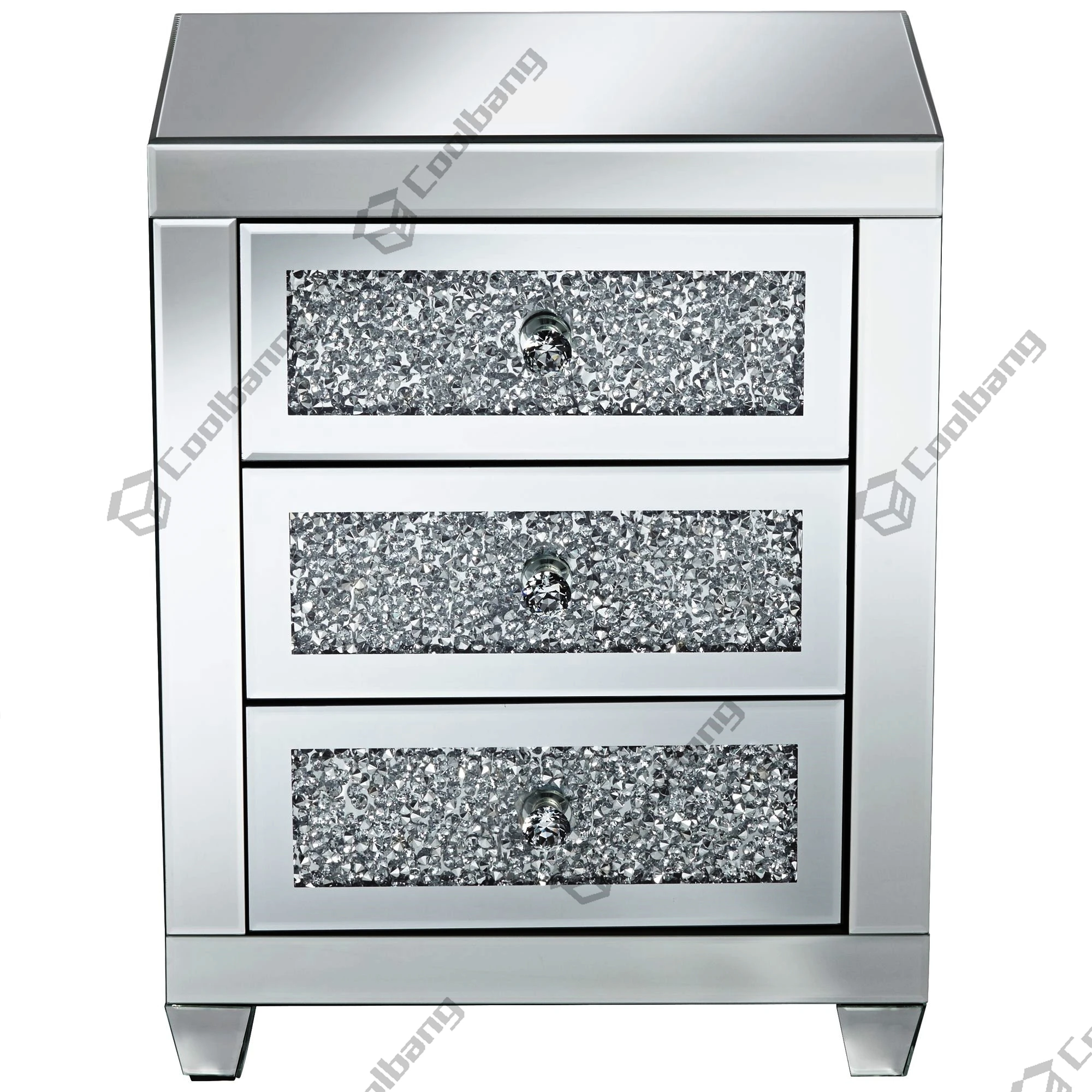 3 Drawers Bedroom Antique Mirrored Bedside Table Nightstand