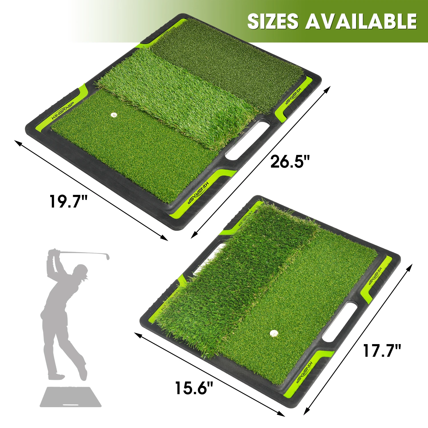Kingrasp Large Premium Three Turf Golf Batting Mat Heavy Duty Rubber