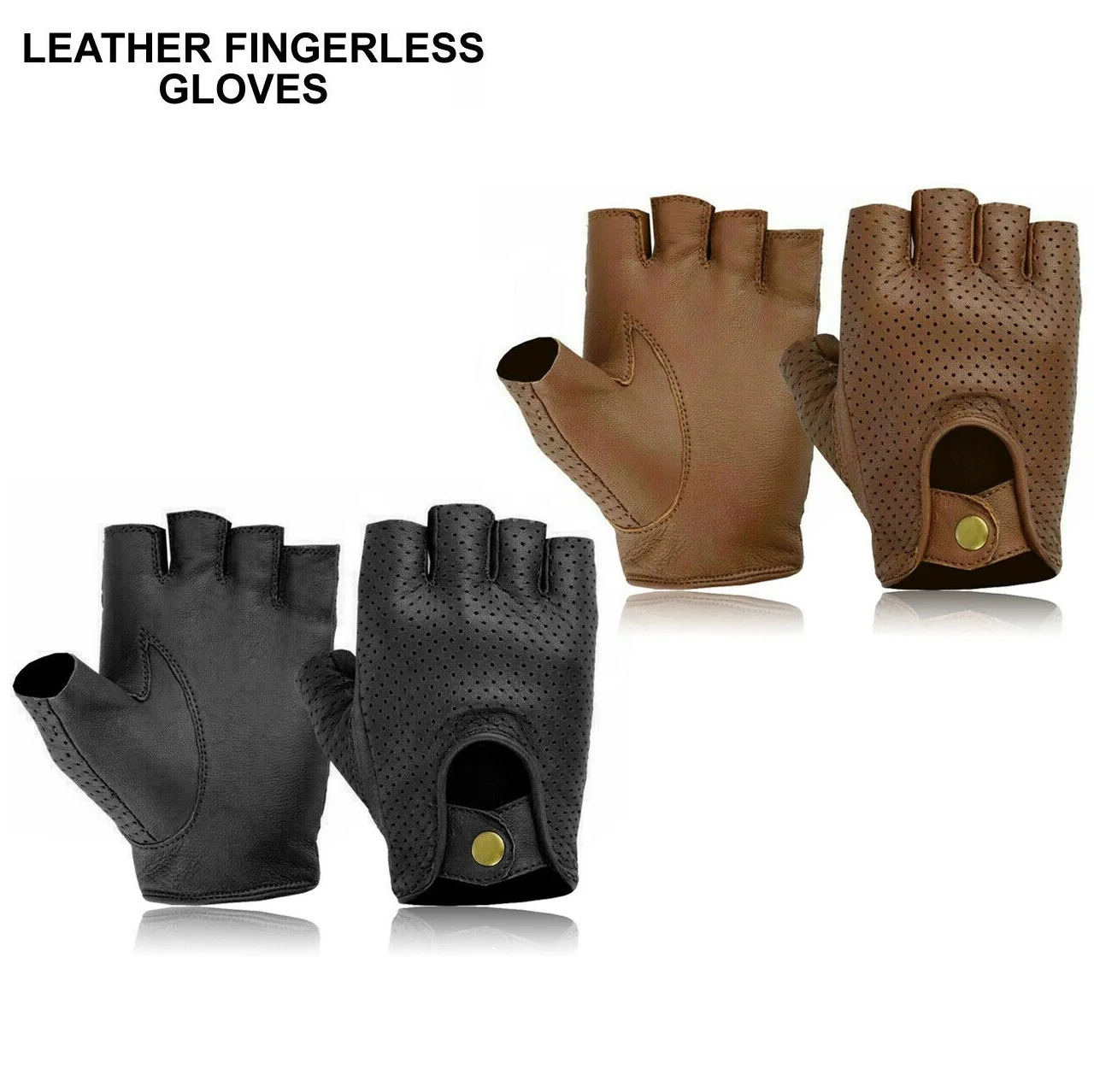 Mens Real Leather Retro Driving Gloves Cycling Fingerless Biker Wheelchair BLACK 