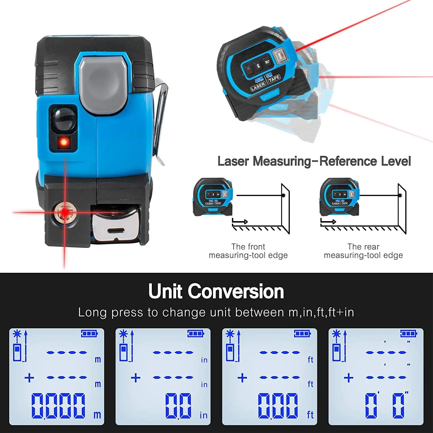 3-in-1 Measure 131 Ft/40m Digital Laser Tape Measure16 Ft /5m Laser ...