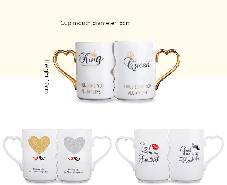 2pcsset Creative Couple Mug Ceramic Light Kiss Wedding Birthday Party T Cup Set Lover 