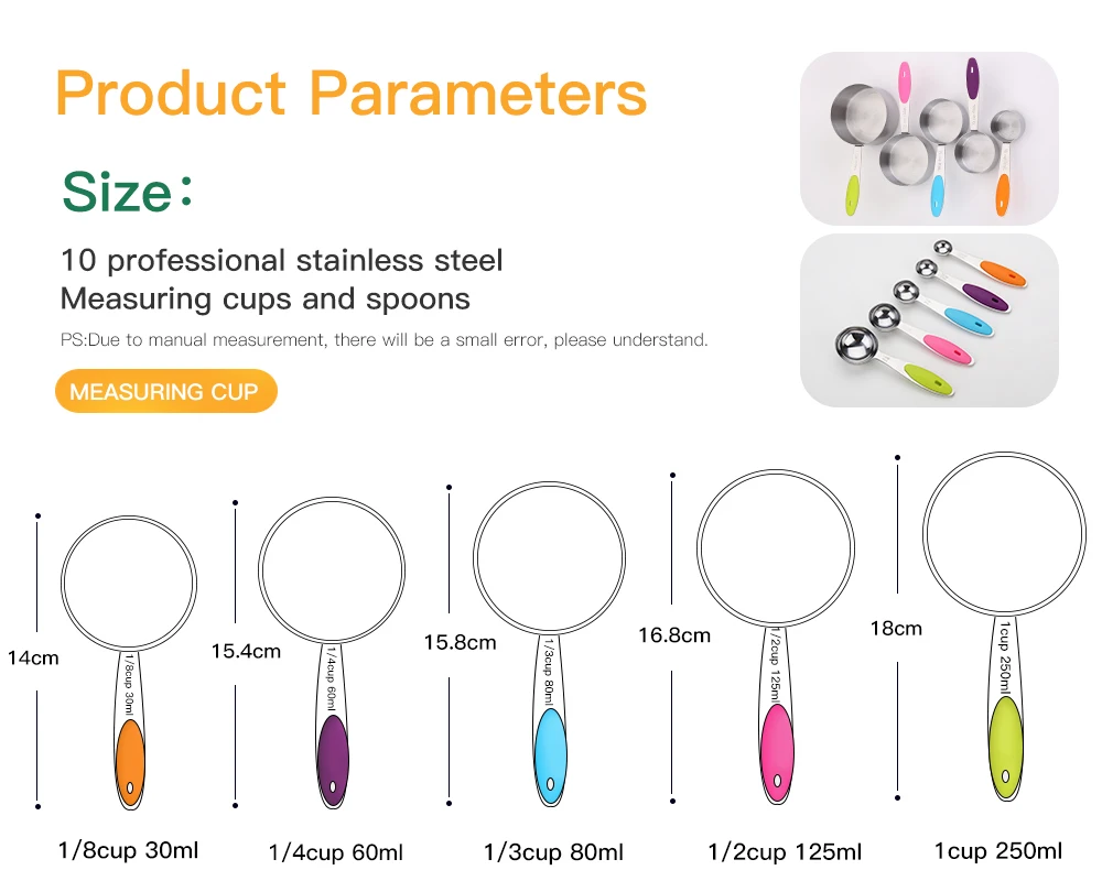 Hot Selling Silver Plated Metal / Stainless Steel Measuring Cups And Spoons